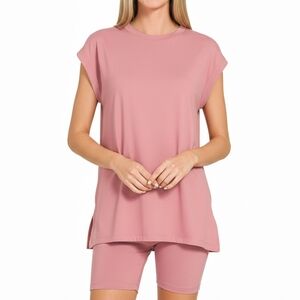 Zenana Brushed Dty Microfiber Top & Biker Shorts